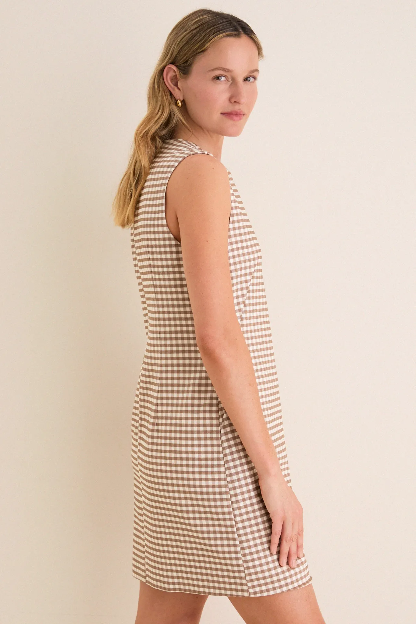 Mocha Gingham Yvette Mini Dress sold by Tuckernuck product image thumbnail 4