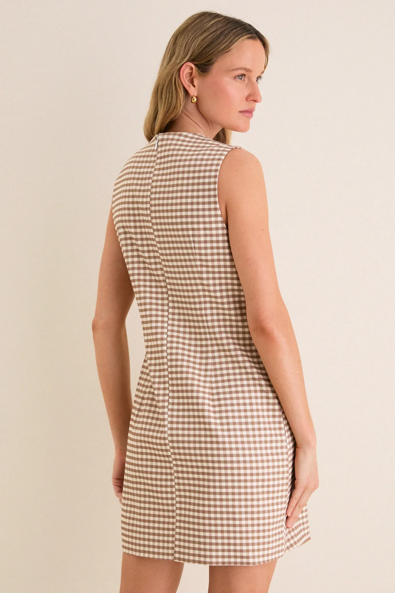 Mocha Gingham Yvette Mini Dress sold by Tuckernuck product image thumbnail 5