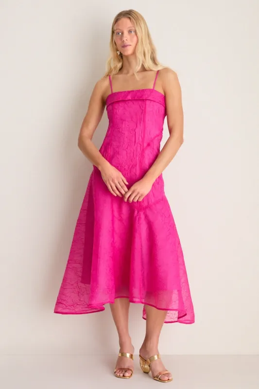 Raspberry Rose Shibori Organza Long Asymmetric Dress made by Ganni