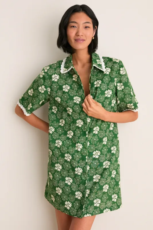 Green Gloria Print Mini Dress Coverup made by Sea New York