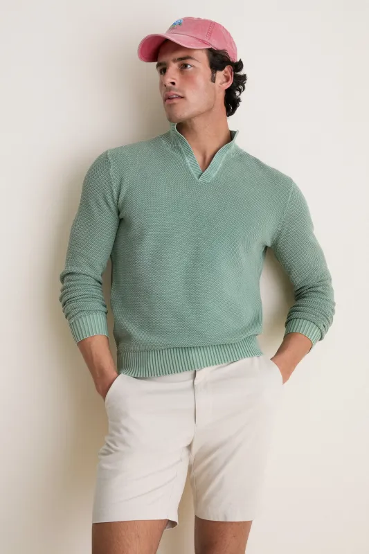 Moss Birdseye Cotton Split-Neck Sweater made by Tuckernuck
