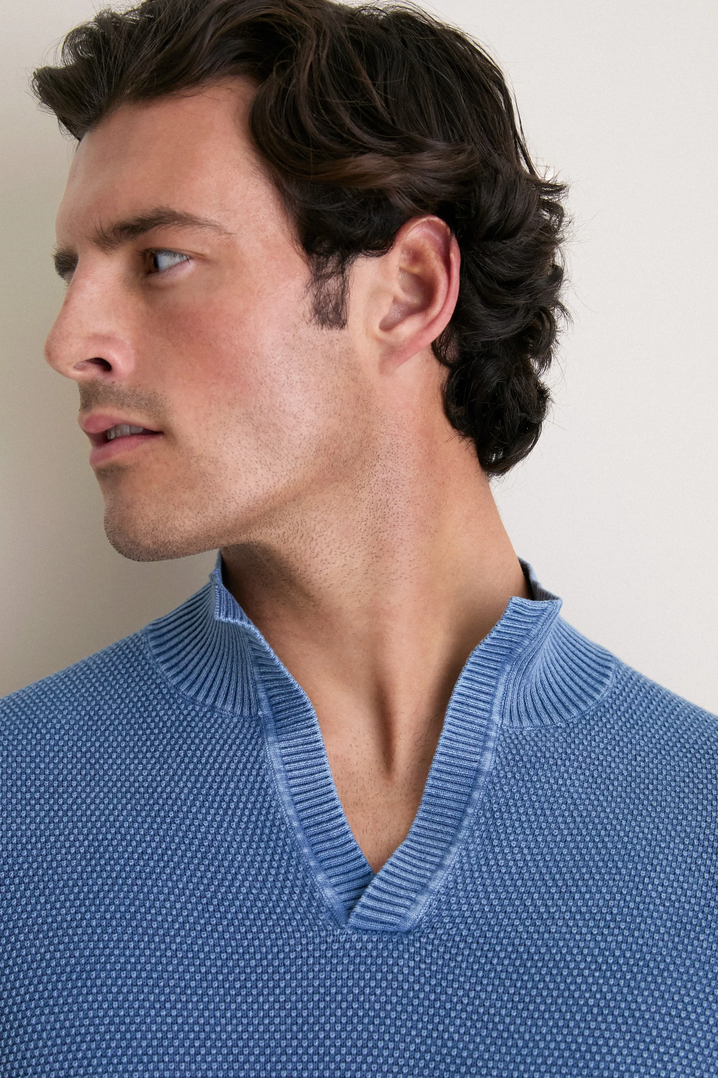 Chambray Blue Birdseye Cotton Split-Neck Sweater sold by Tuckernuck product image thumbnail 5