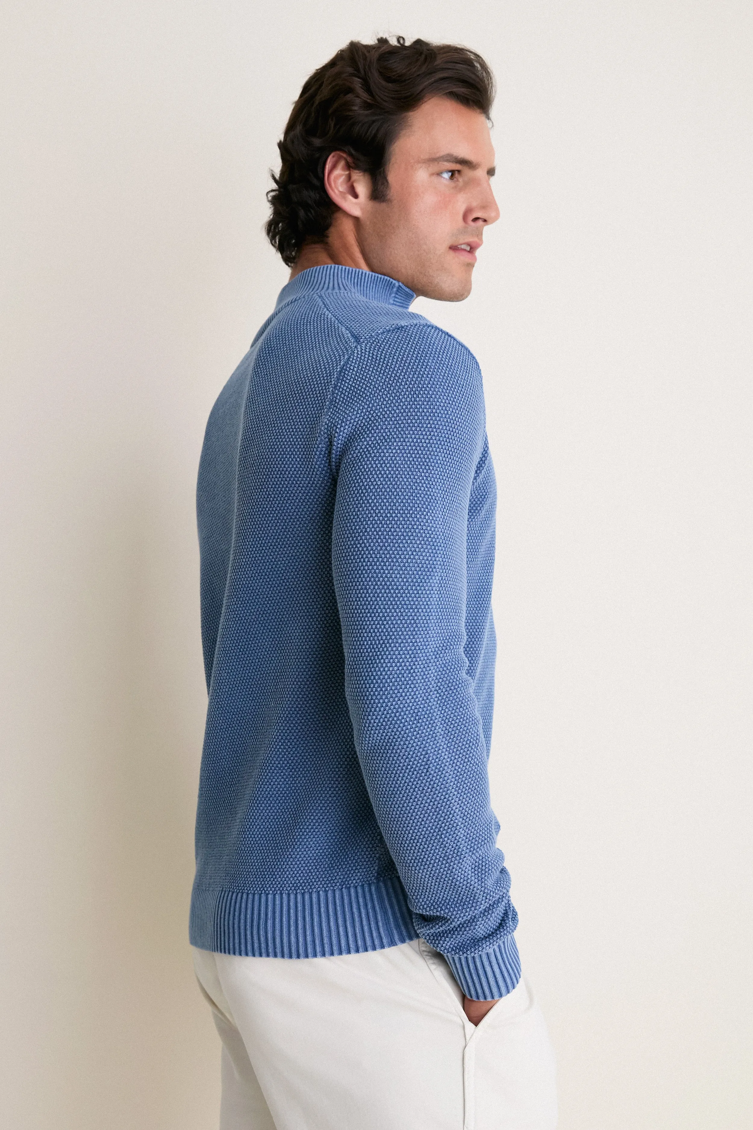 Chambray Blue Birdseye Cotton Split-Neck Sweater sold by Tuckernuck product image thumbnail 3