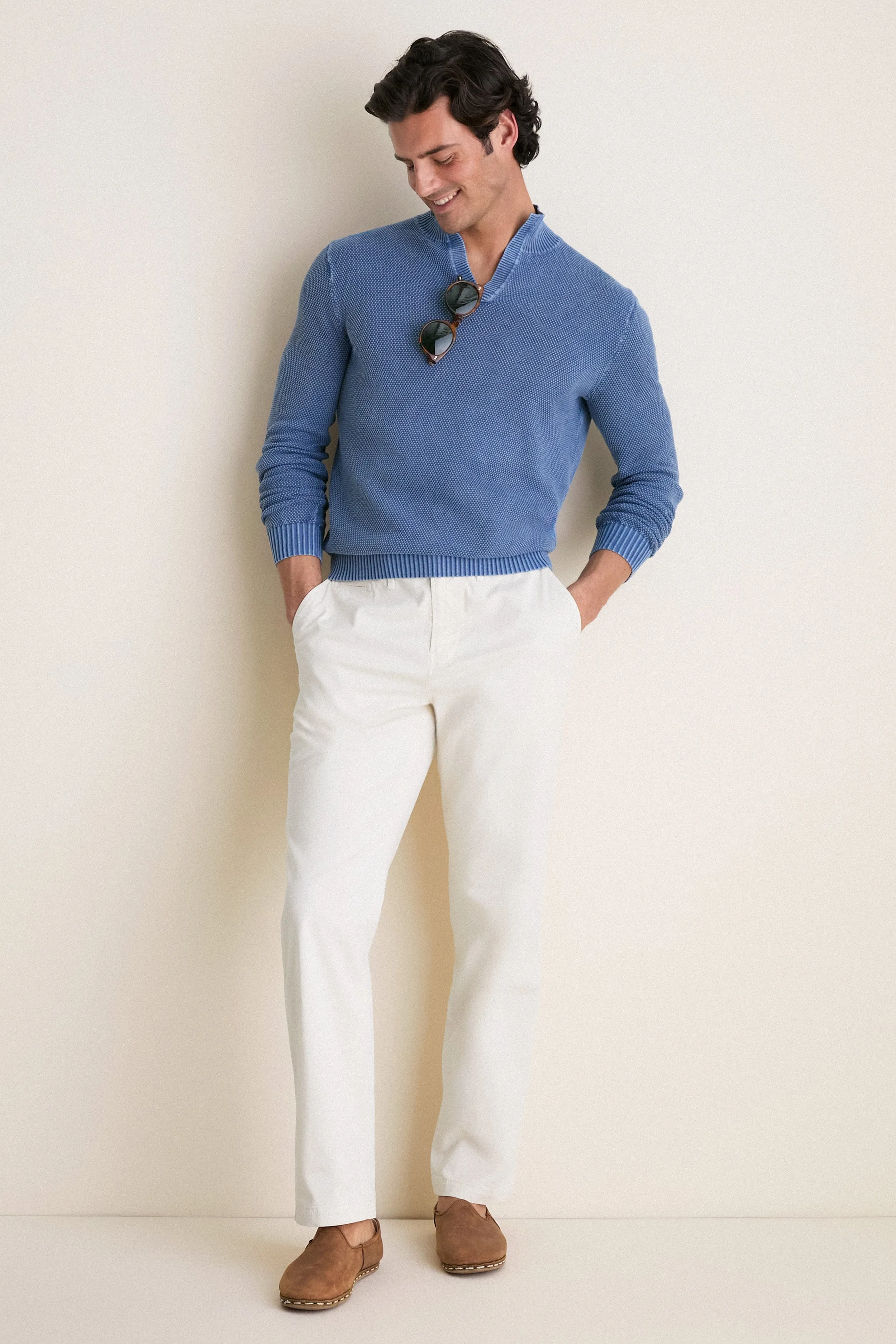Chambray Blue Birdseye Cotton Split-Neck Sweater sold by Tuckernuck product image thumbnail 2