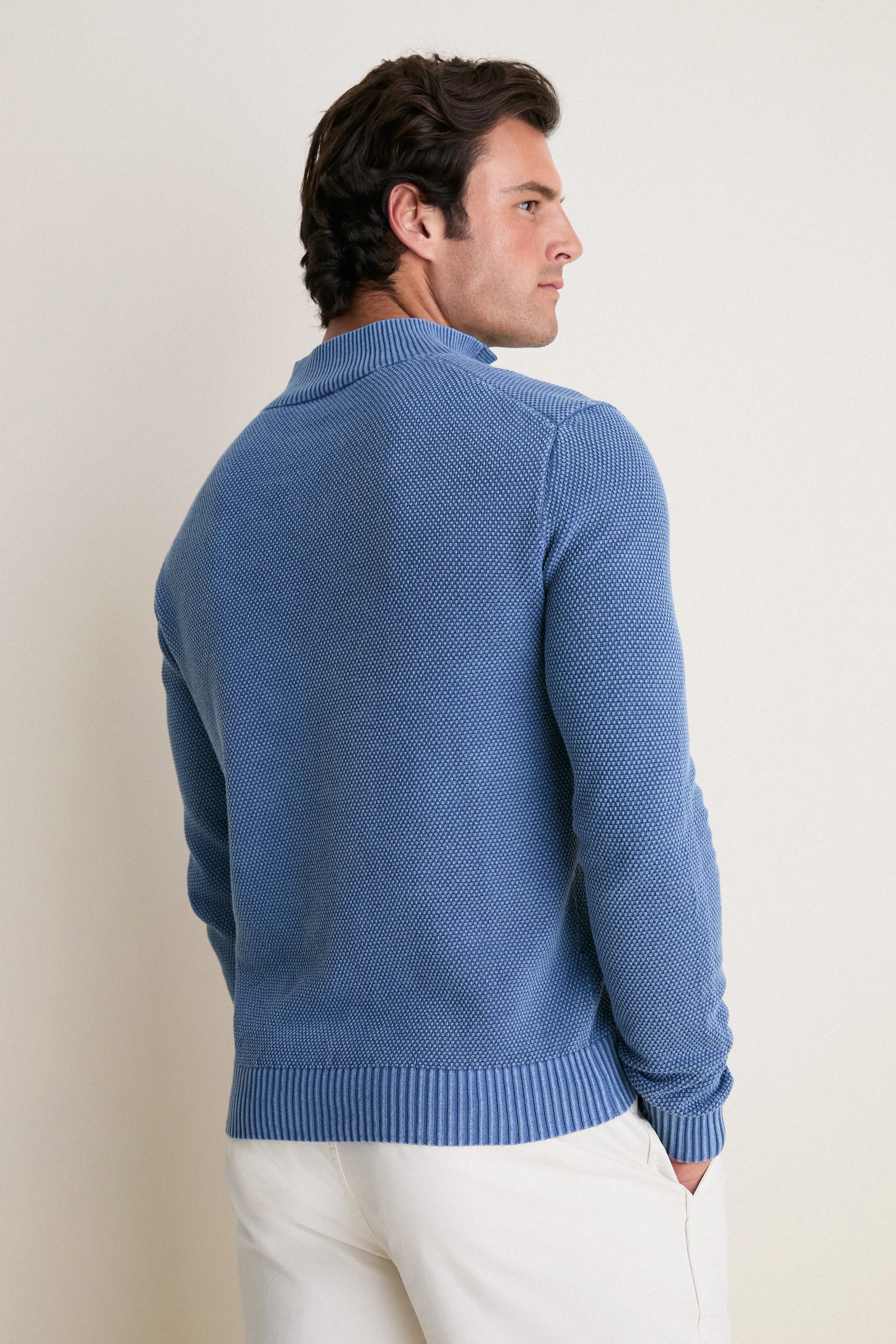 Chambray Blue Birdseye Cotton Split-Neck Sweater sold by Tuckernuck product image thumbnail 4