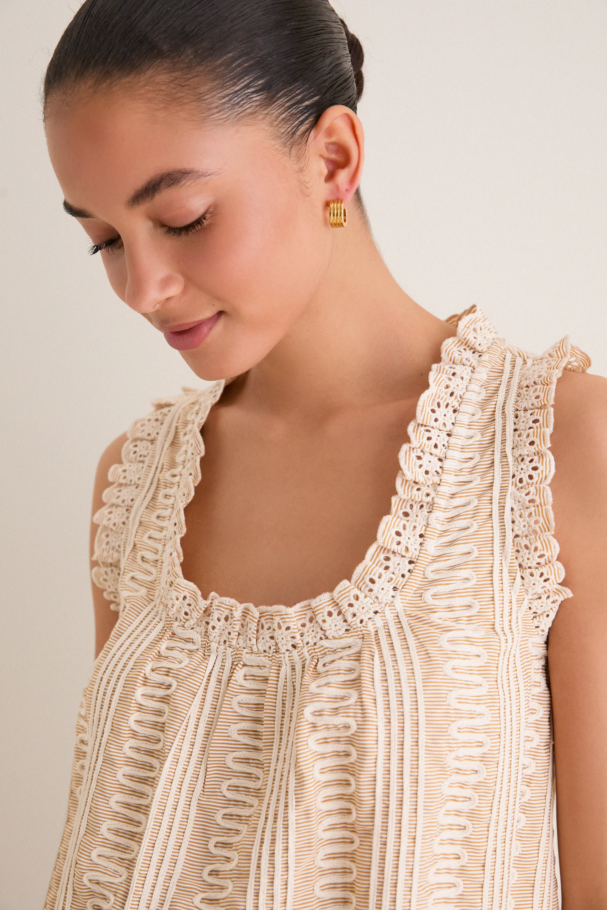 Tan & Cream Applique Valerie Mini Dress sold by Tuckernuck product image thumbnail 5