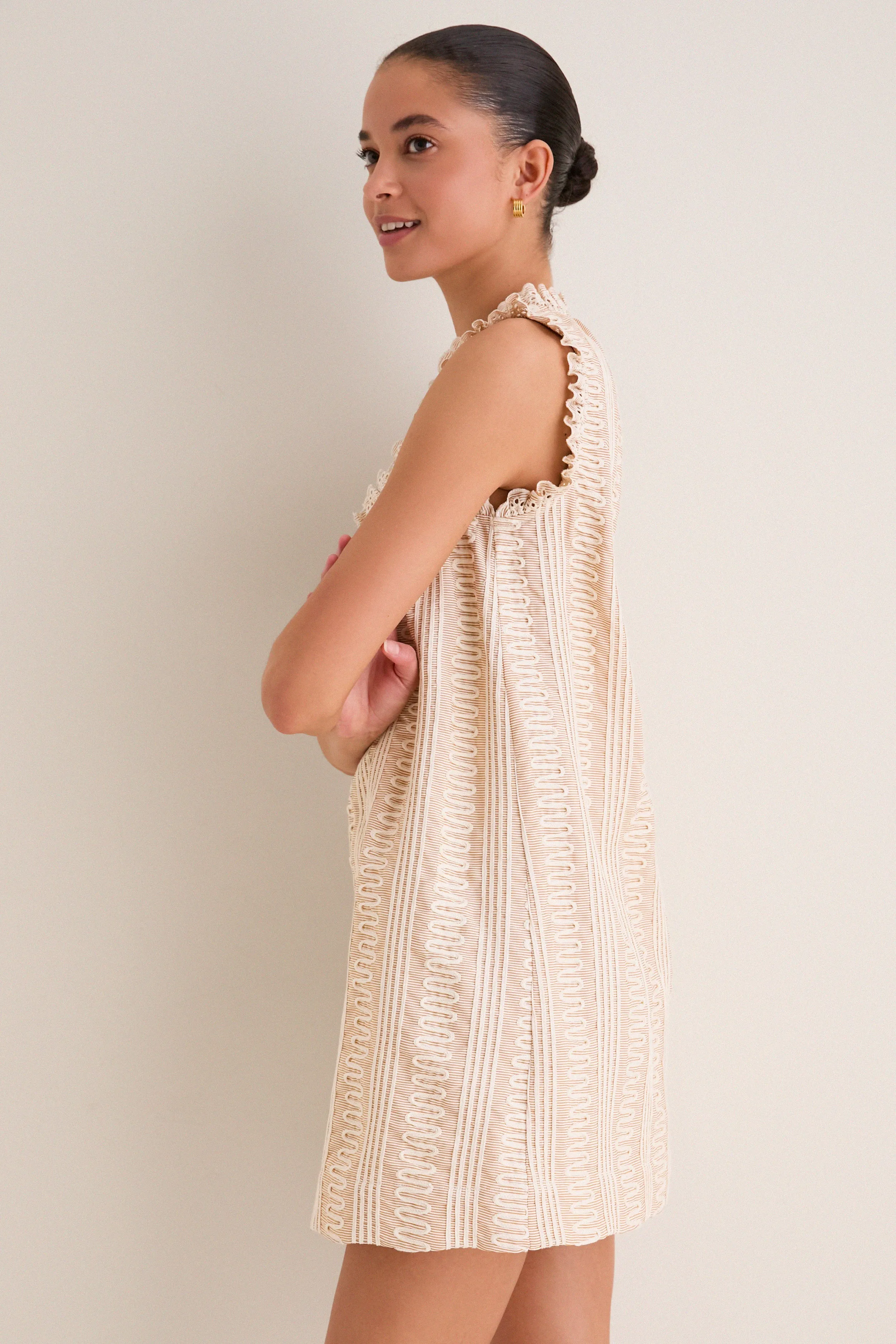 Tan & Cream Applique Valerie Mini Dress sold by Tuckernuck product image thumbnail 3