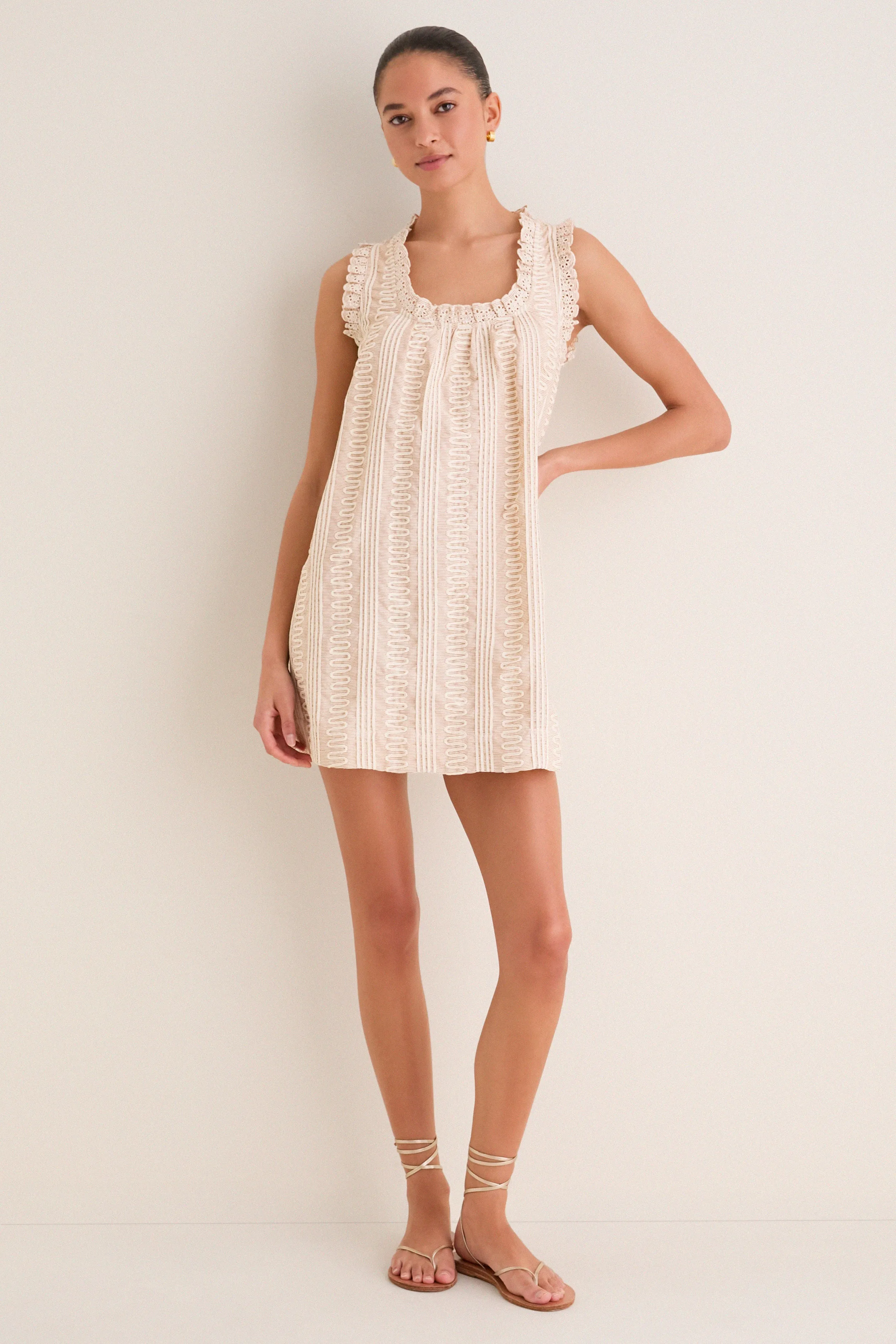 Tan & Cream Applique Valerie Mini Dress sold by Tuckernuck