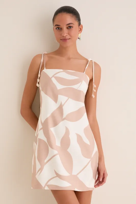 Tan Abstract Floral Martha Mini Dress made by Hyacinth House
