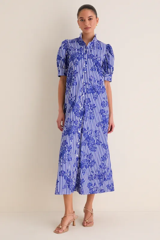 Blue & White Striped Floral Louisa Maxi Dress made by Hyacinth House