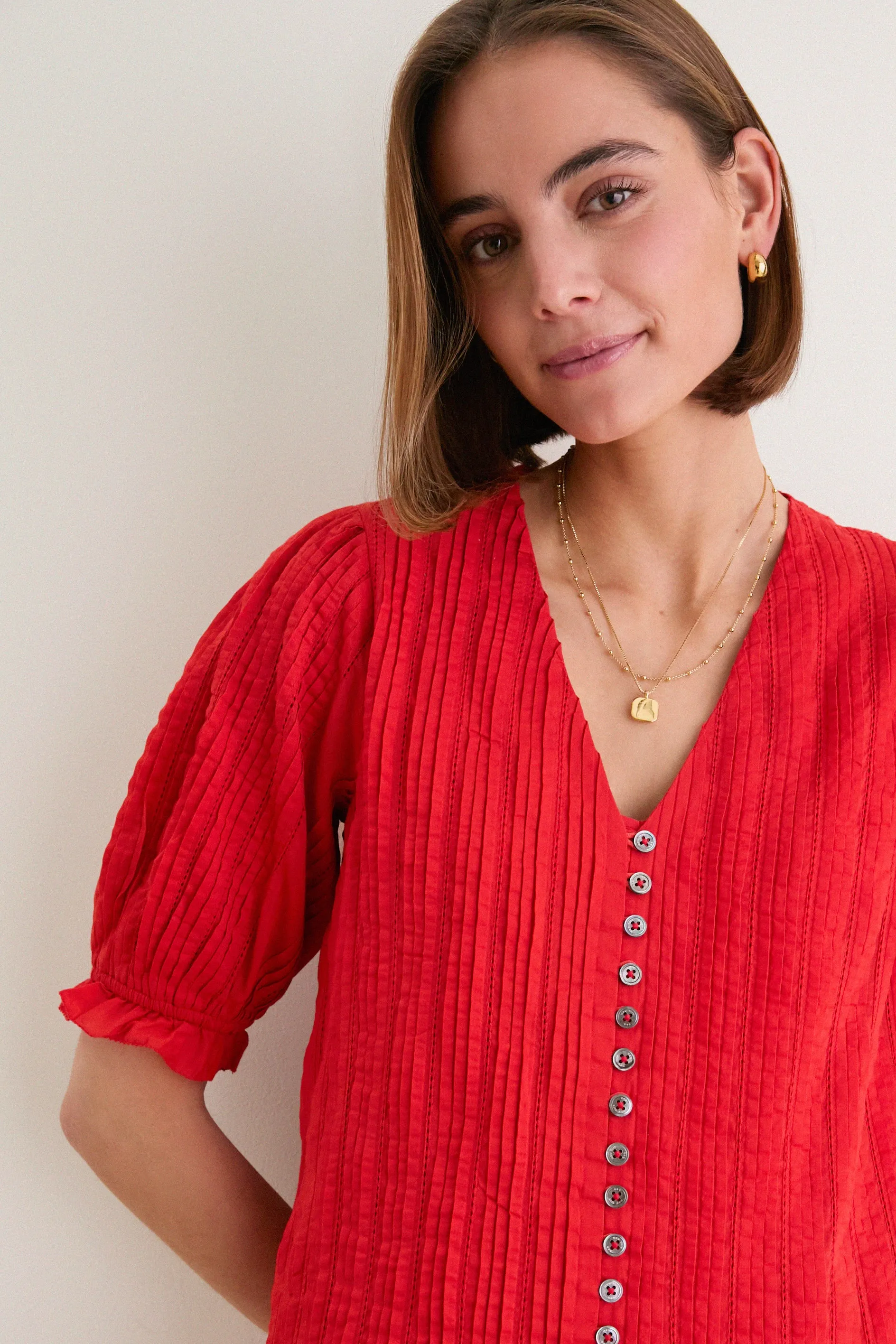 Red Alberte Solid Puff Sleeve Dress sold by Tuckernuck product image thumbnail 5