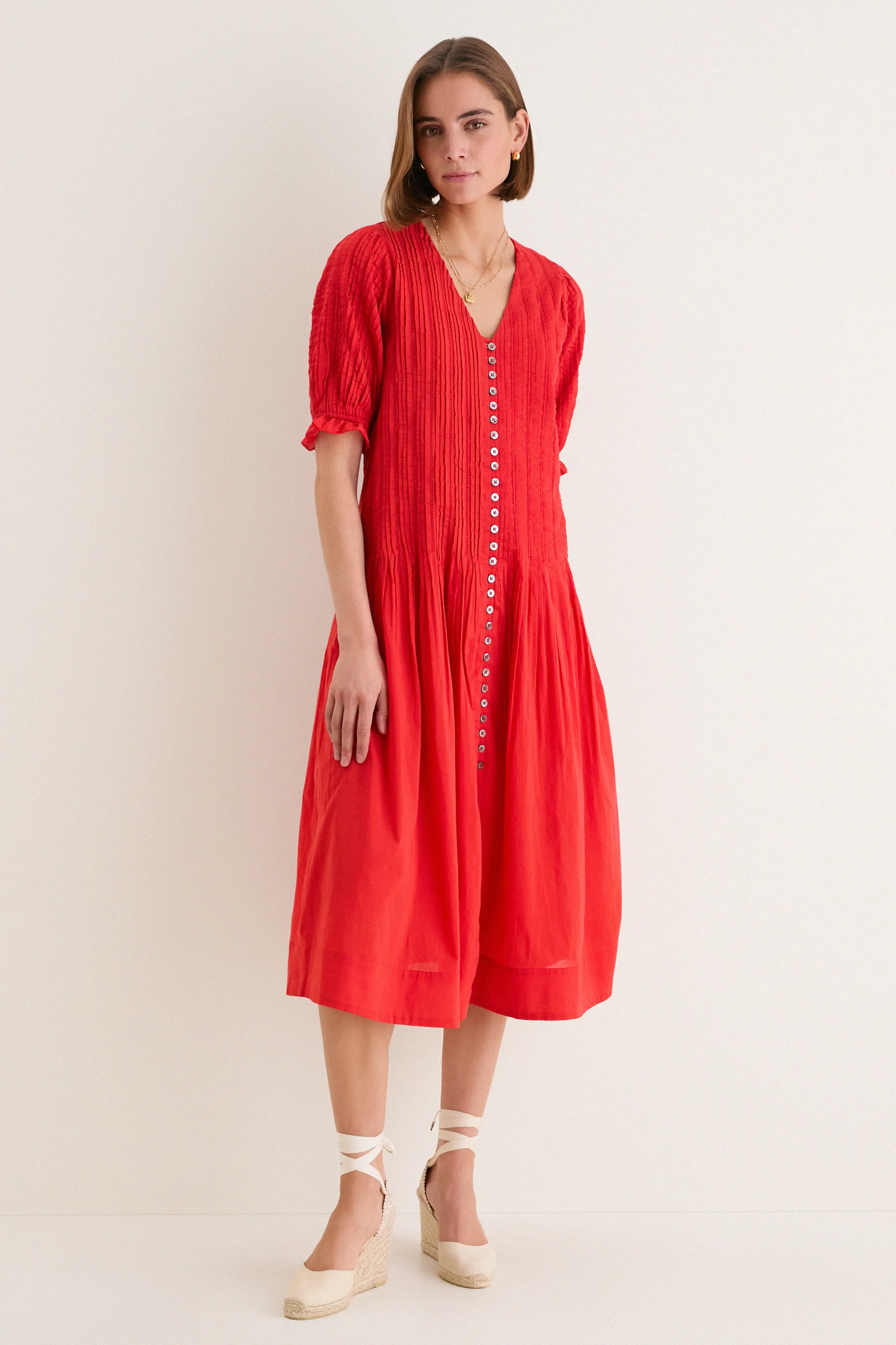 Red Alberte Solid Puff Sleeve Dress sold by Tuckernuck