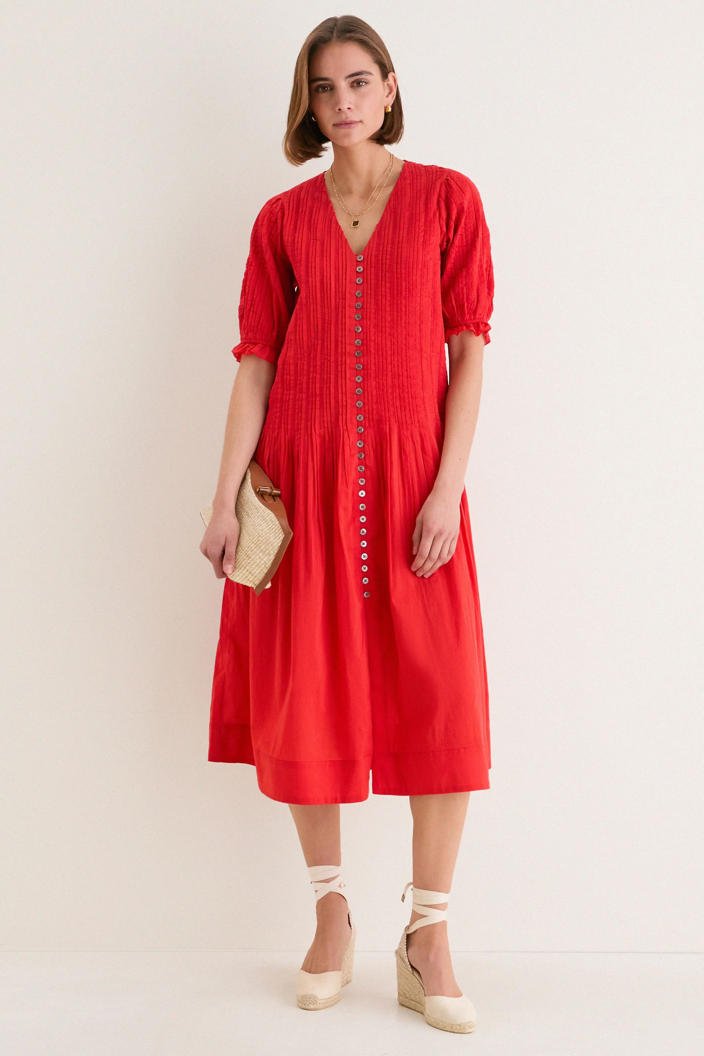 Red Alberte Solid Puff Sleeve Dress sold by Tuckernuck product image thumbnail 2