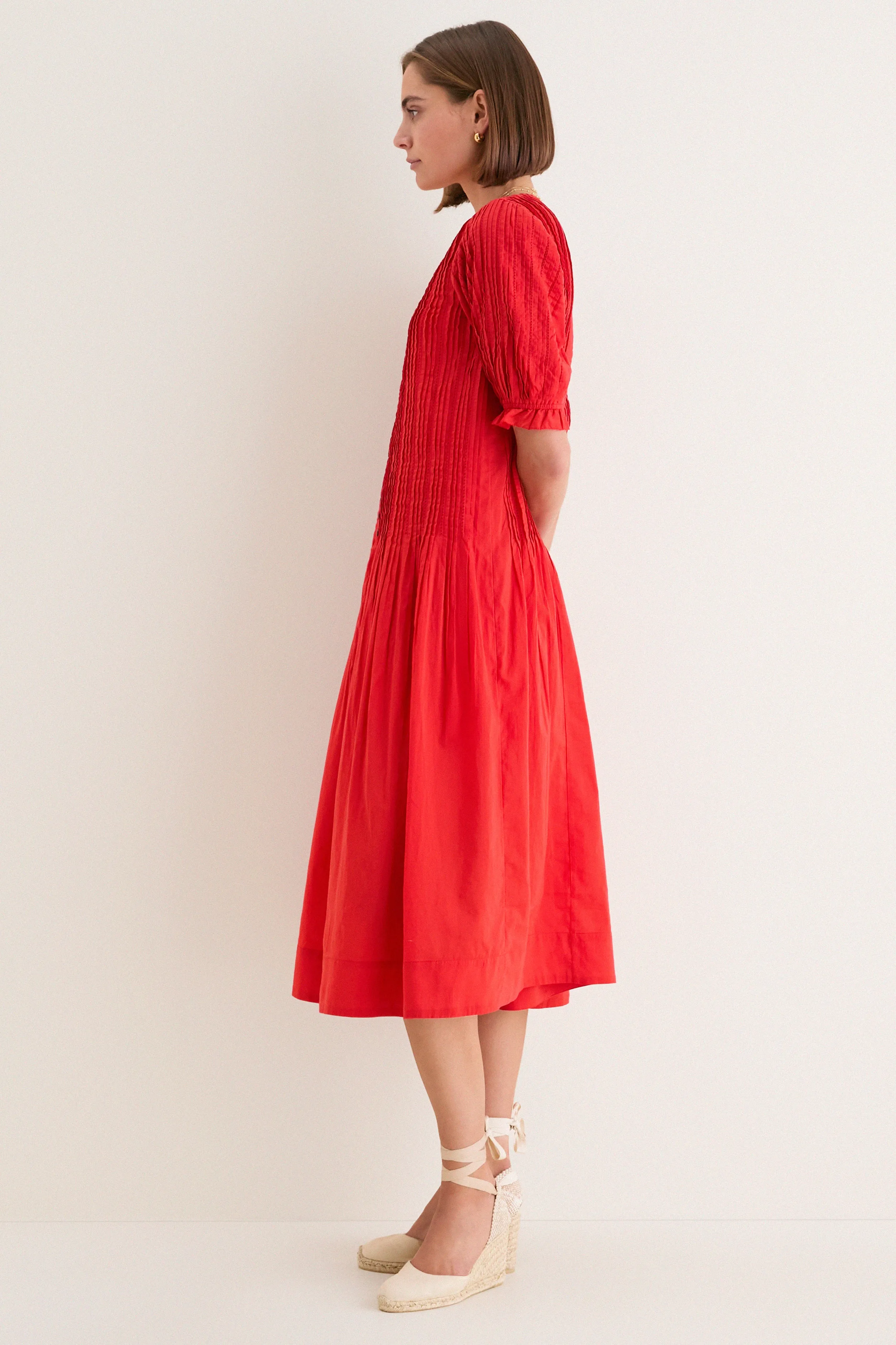 Red Alberte Solid Puff Sleeve Dress sold by Tuckernuck product image thumbnail 3