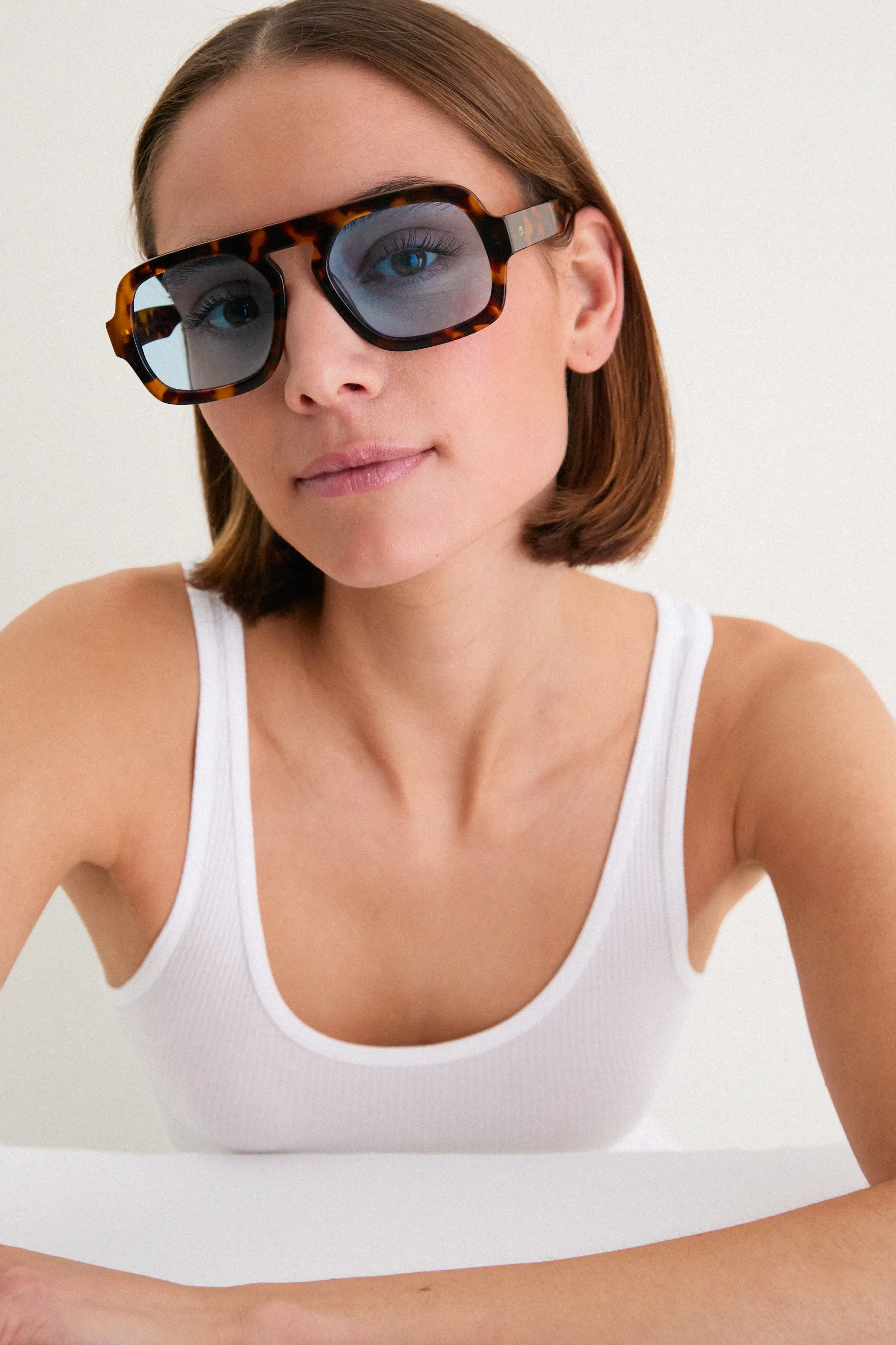 Brown Tortoise Blue Lens Jane Sunglasses sold by Tuckernuck product image thumbnail 2