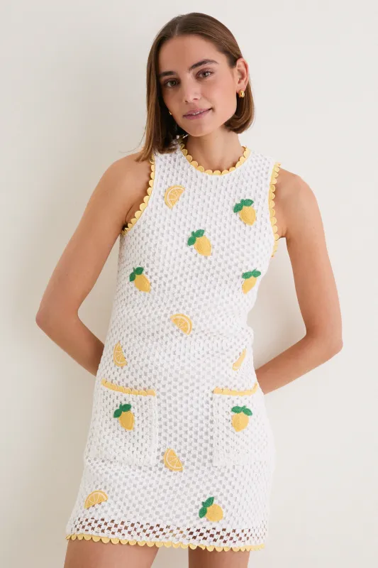 Bright White Lemon Crochet Wynn Mini Dress made by SAYLOR
