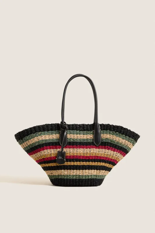 Multi Stripe Raffia Basket Tote made by Polo by Ralph Lauren