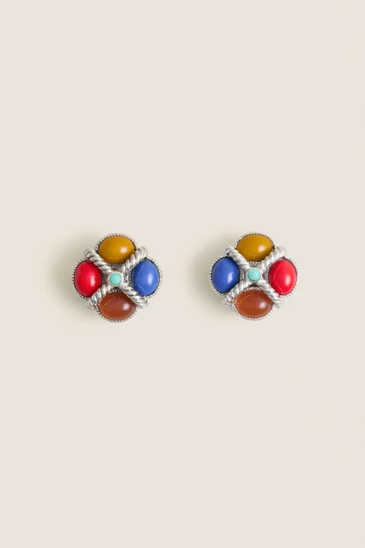 Silver Plated Stud Earrings with Glass Color Stones made by Ben-Amun