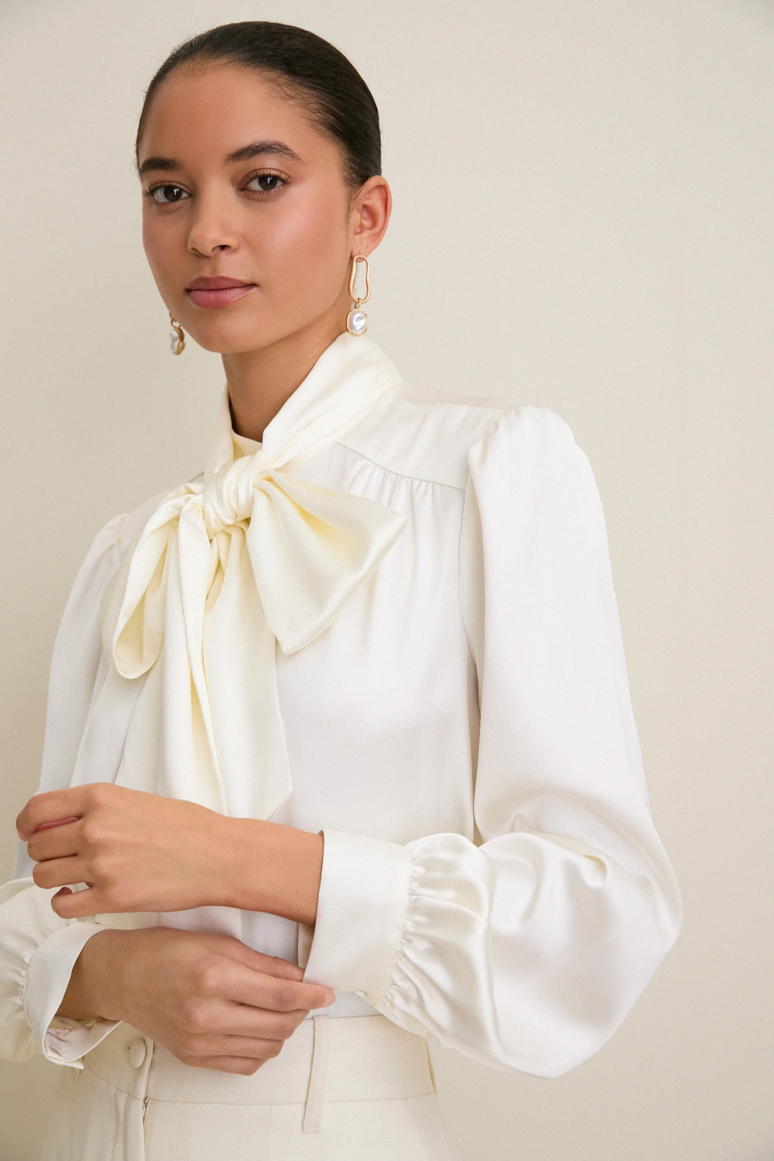 White Satin Brianna Bow Blouse sold by Tuckernuck product image thumbnail 5