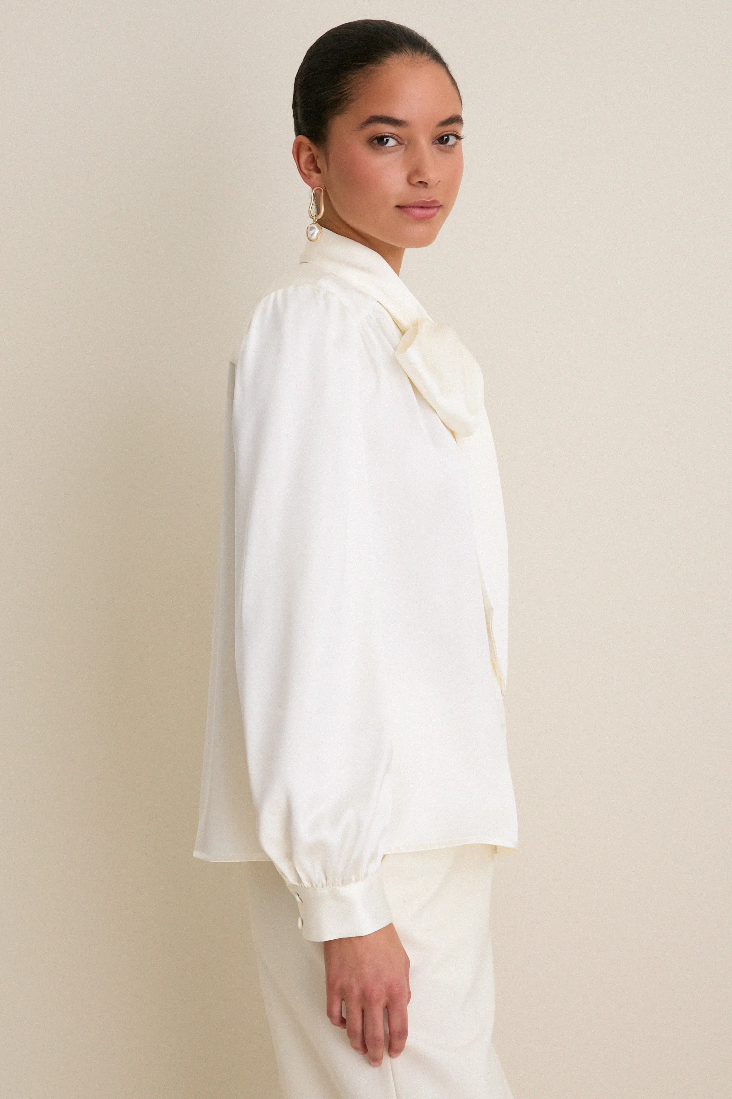 White Satin Brianna Bow Blouse sold by Tuckernuck product image thumbnail 3
