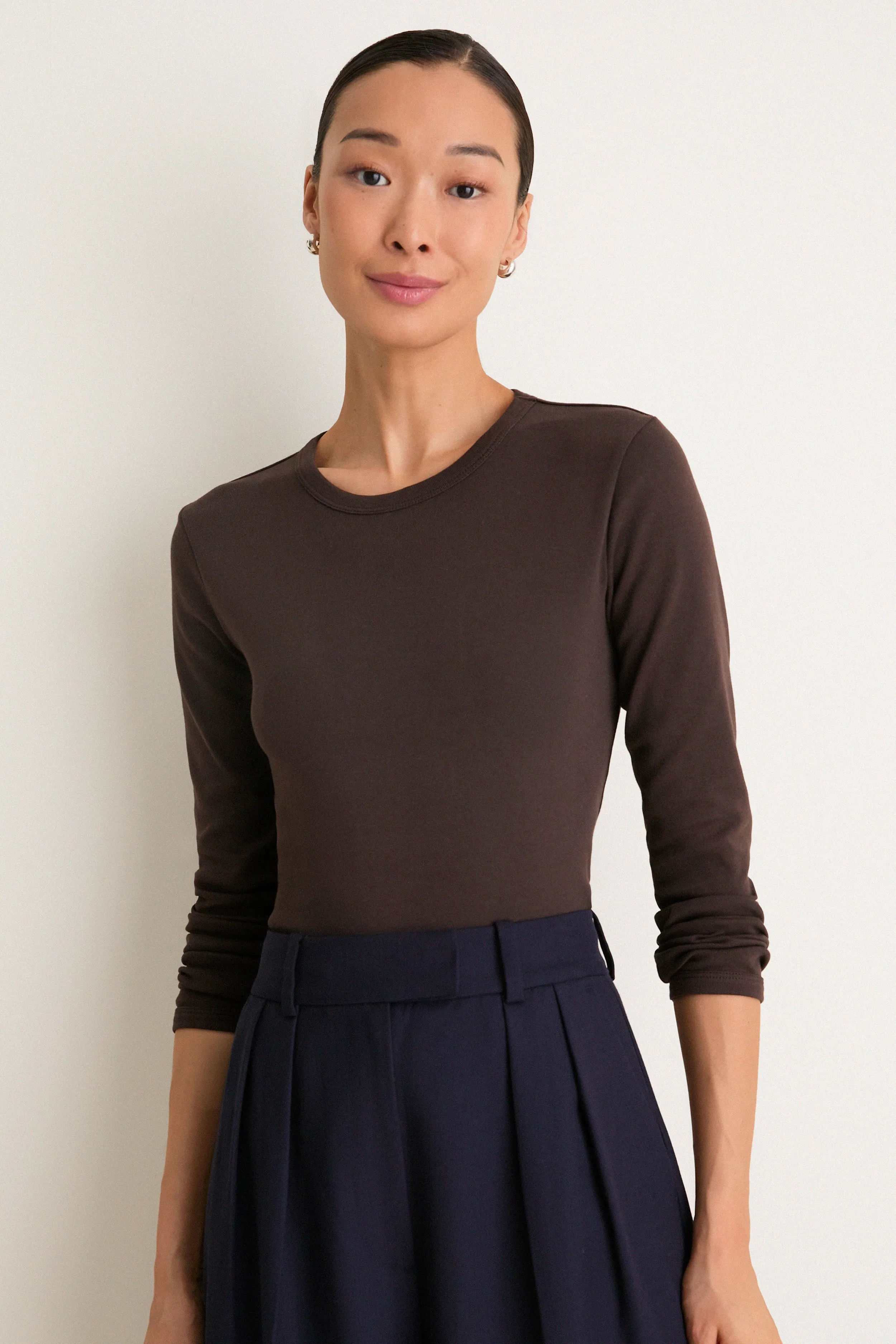 Espresso Ribbed Long Sleeve Sally Tee sold by Tuckernuck