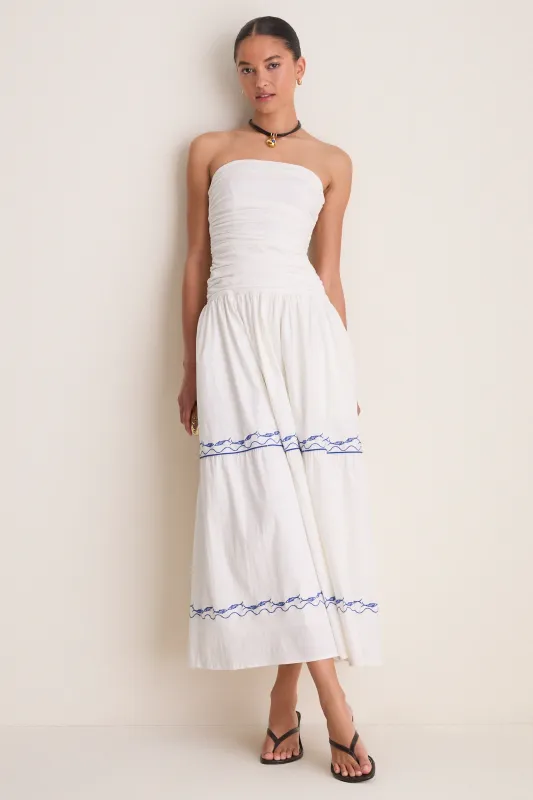 White and Blue Oia Midi Dress made by Line & Dot