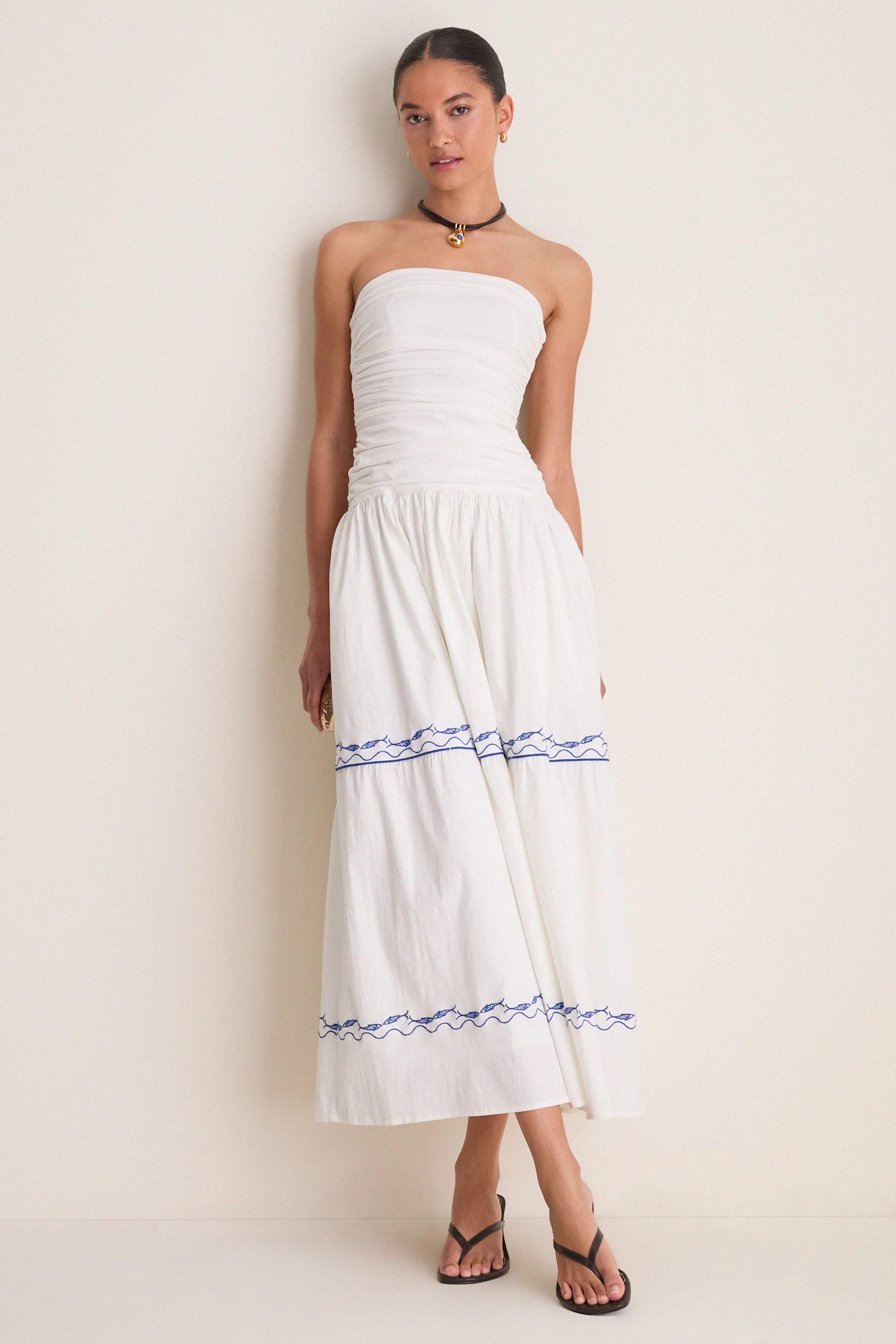 White and Blue Oia Midi Dress sold by Tuckernuck