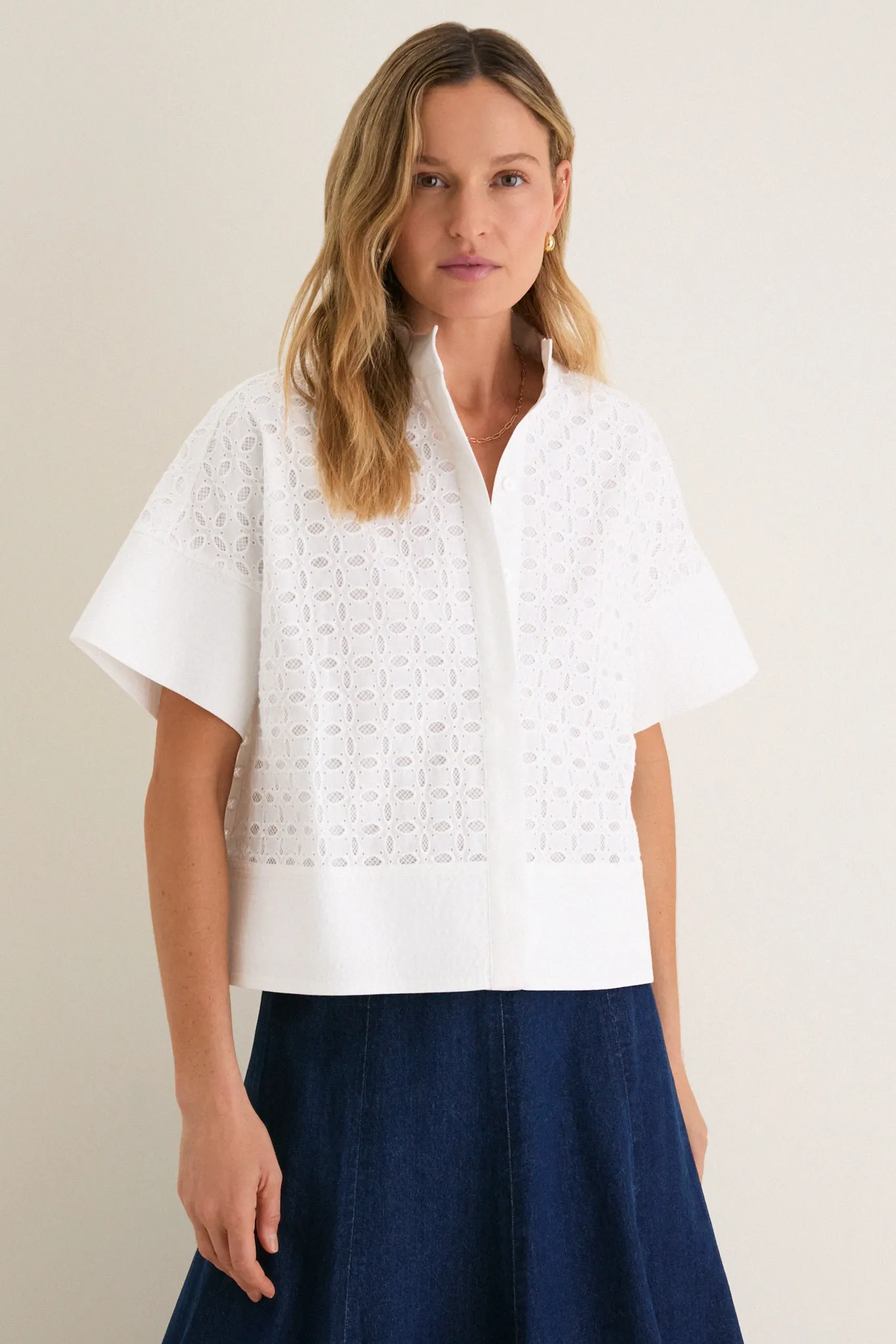 White Eyelet Sofia Stitch Shirt sold by Tuckernuck
