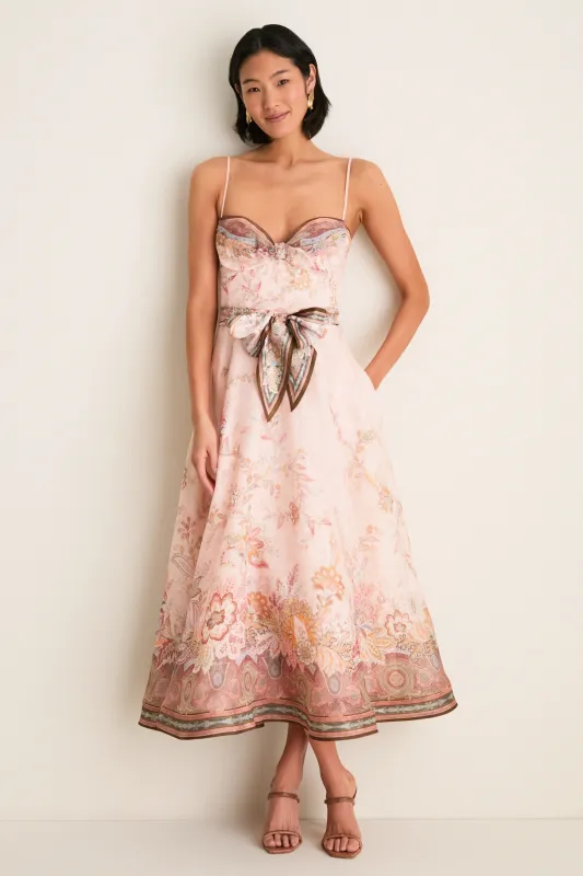 Pink Paisley Alchemy Structured Midi Dress made by Zimmermann