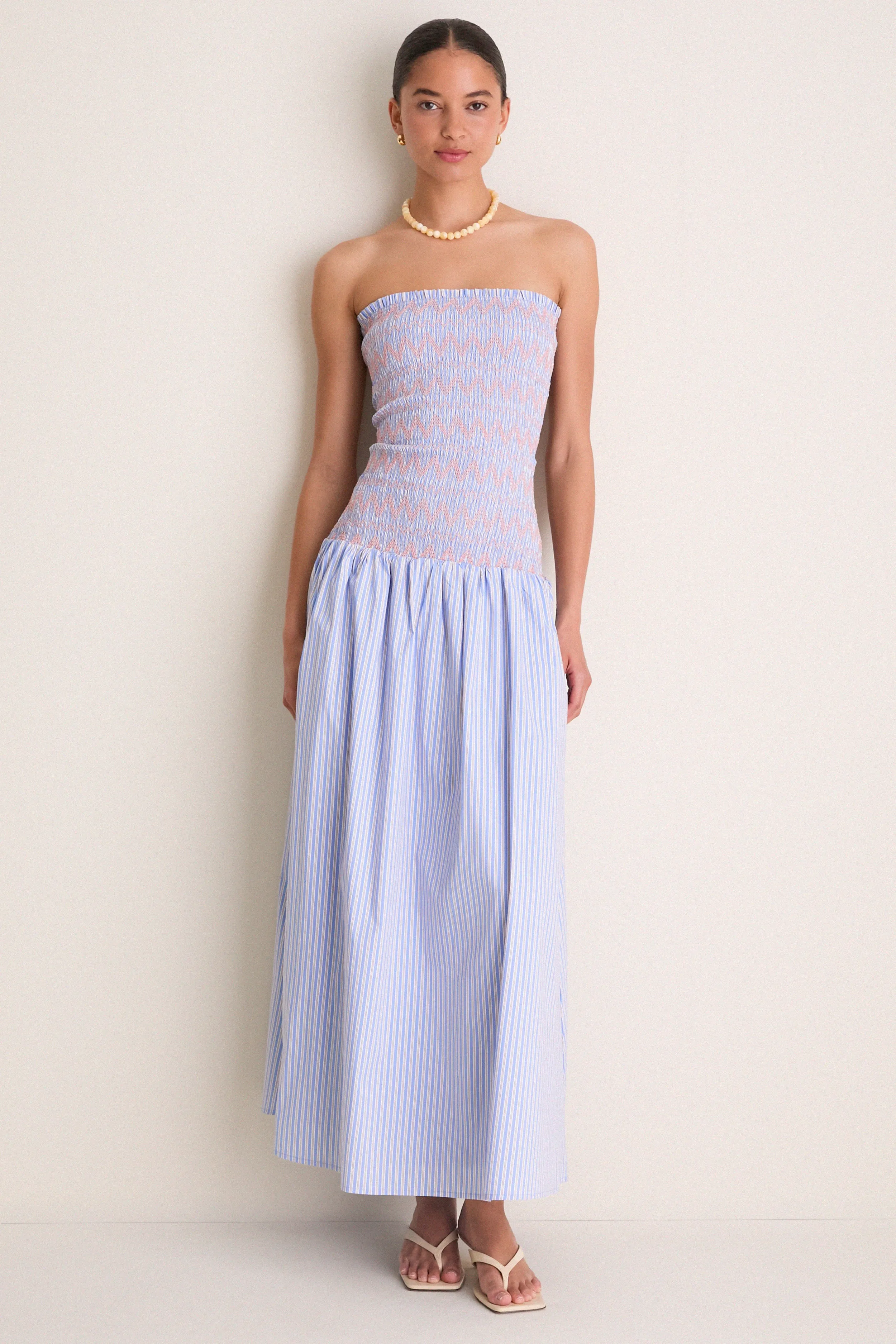 Blue Multi Eleni Smocked Midi Dress sold by Tuckernuck