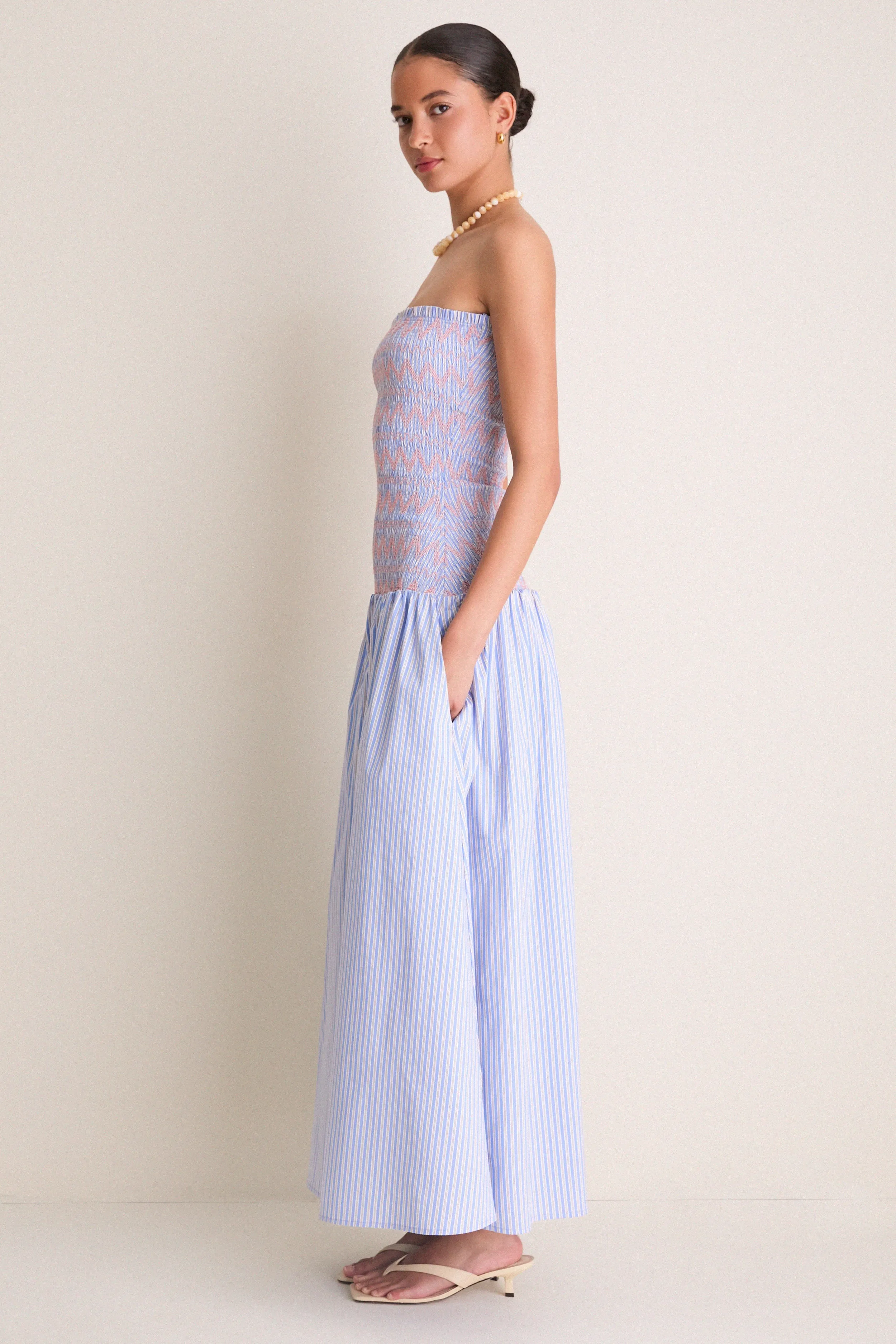 Blue Multi Eleni Smocked Midi Dress sold by Tuckernuck product image thumbnail 4