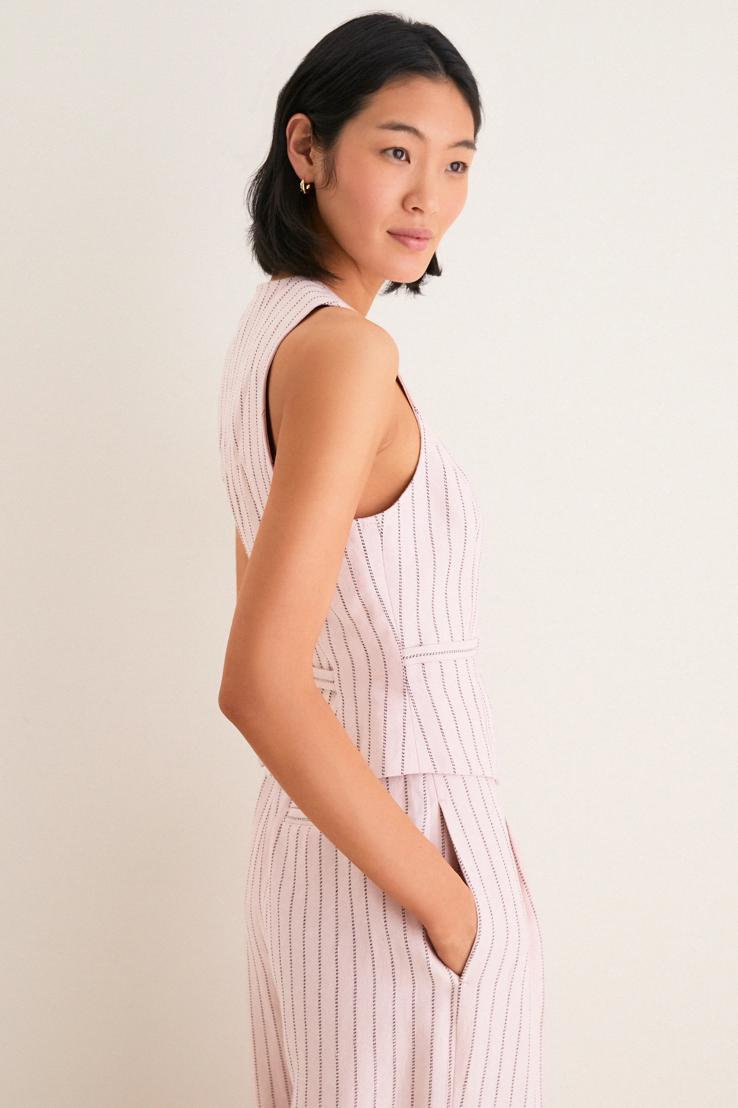 Pink Chocolate Stripe Alchemy Linen Waistcoat sold by Tuckernuck product image thumbnail 3