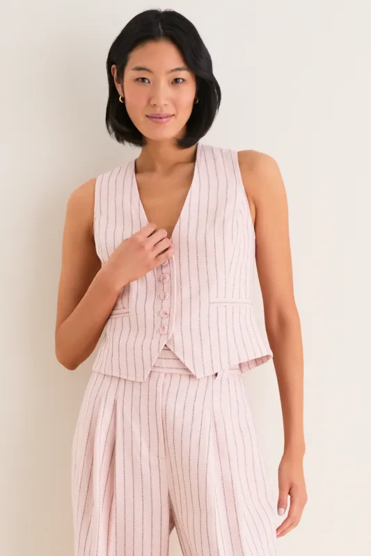Pink Chocolate Stripe Alchemy Linen Waistcoat made by Zimmermann