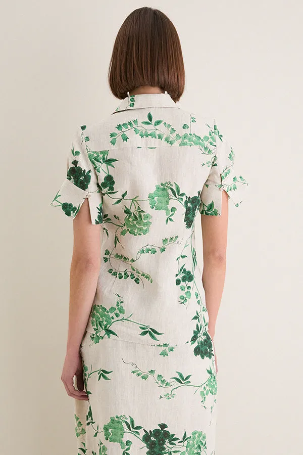 French Chintz Bottle Green Floral Print Linen Short Sleeve Shirt sold by Tuckernuck product image thumbnail 4