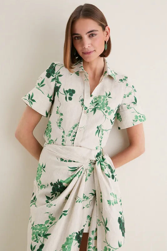 French Chintz Bottle Green Floral Print Linen Short Sleeve Shirt made by ERDEM