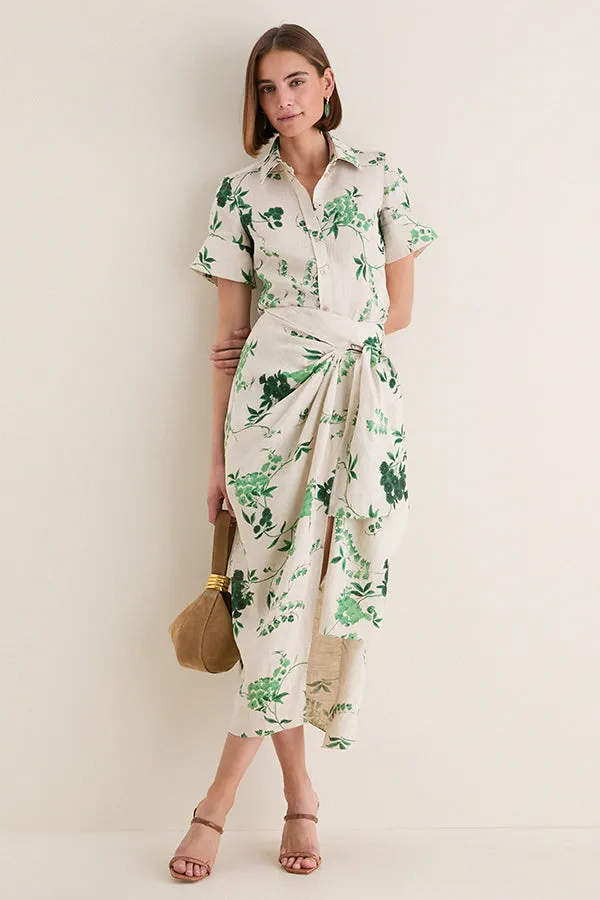 French Chintz Bottle Green Floral Print Linen Drape Midi Skirt sold by Tuckernuck product image thumbnail 2