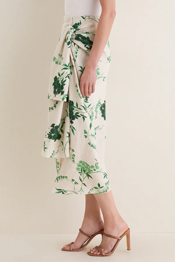French Chintz Bottle Green Floral Print Linen Drape Midi Skirt sold by Tuckernuck product image thumbnail 3