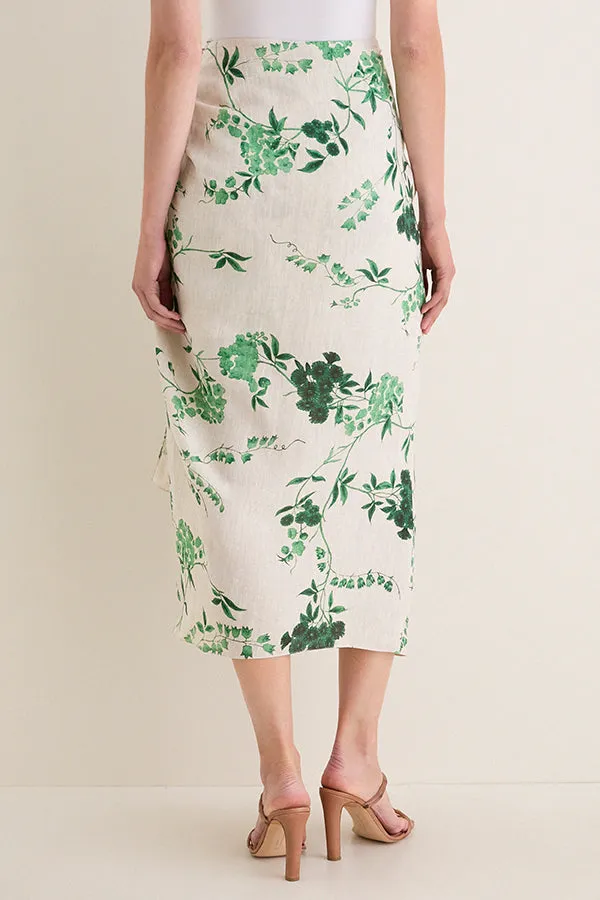 French Chintz Bottle Green Floral Print Linen Drape Midi Skirt sold by Tuckernuck product image thumbnail 4