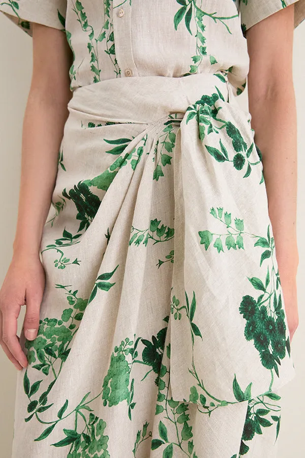 French Chintz Bottle Green Floral Print Linen Drape Midi Skirt sold by Tuckernuck product image thumbnail 5