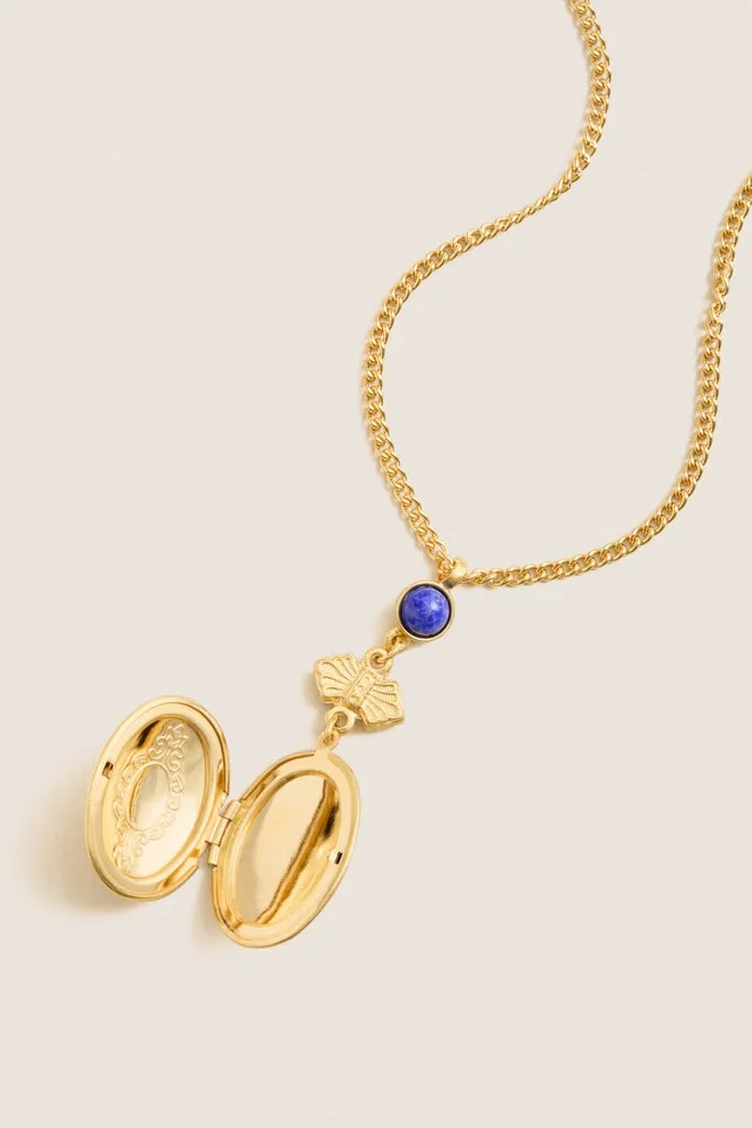 Gold Locket Necklace with Red and Blue Stones sold by Tuckernuck product image thumbnail 4
