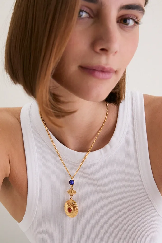 Gold Locket Necklace with Red and Blue Stones sold by Tuckernuck product image thumbnail 2