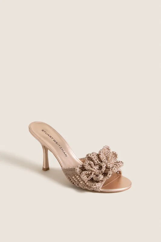 Golden Crochet Lotus Slide 85 Heels made by Stuart Weitzman