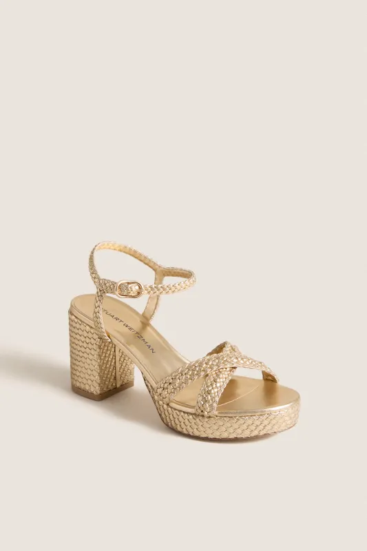 Golden Dayna Woven Platform 80 Heels made by Stuart Weitzman