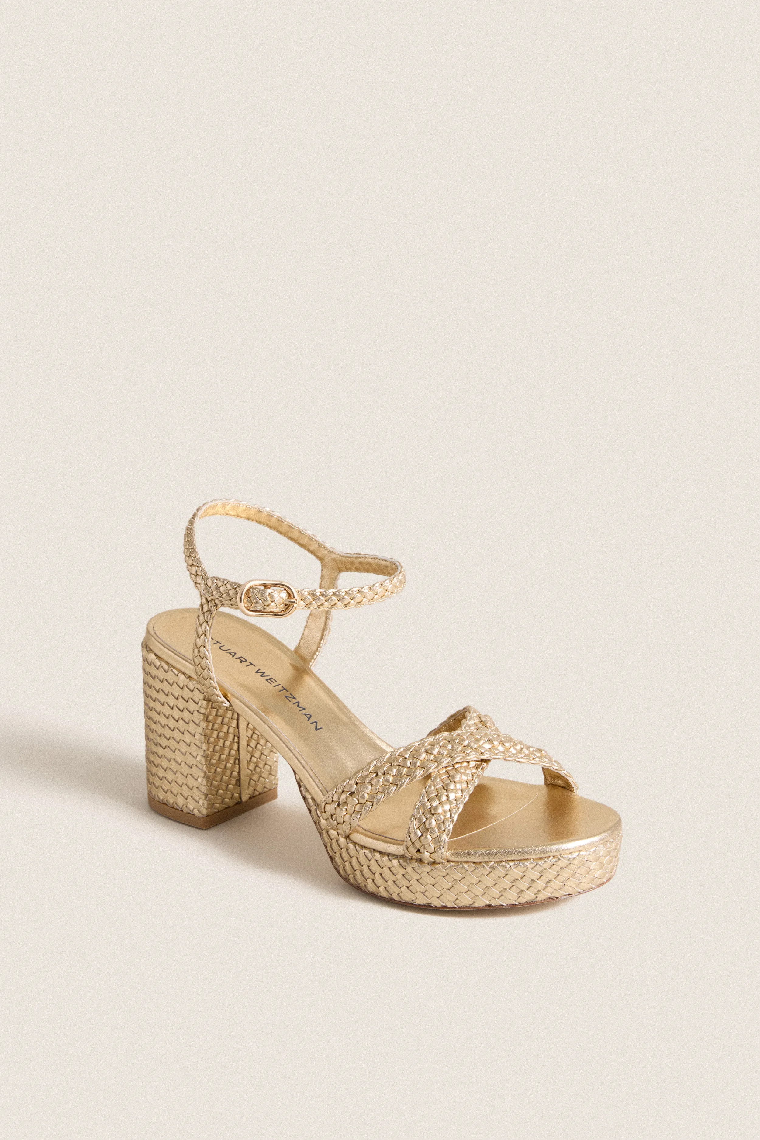 Golden Dayna Woven Platform 80 Heels sold by Tuckernuck