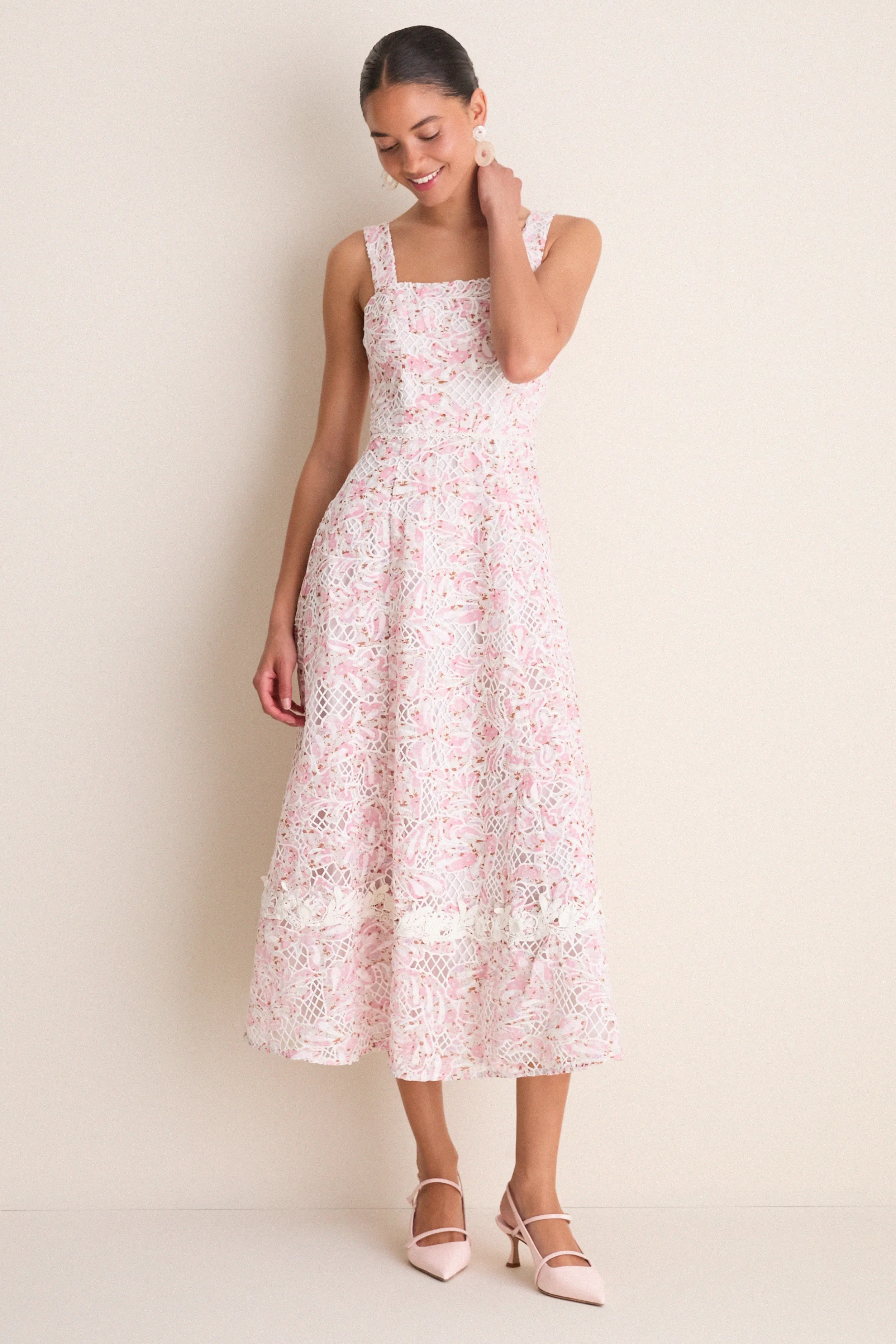Pink Multi Valencia Midi Dress sold by Tuckernuck
