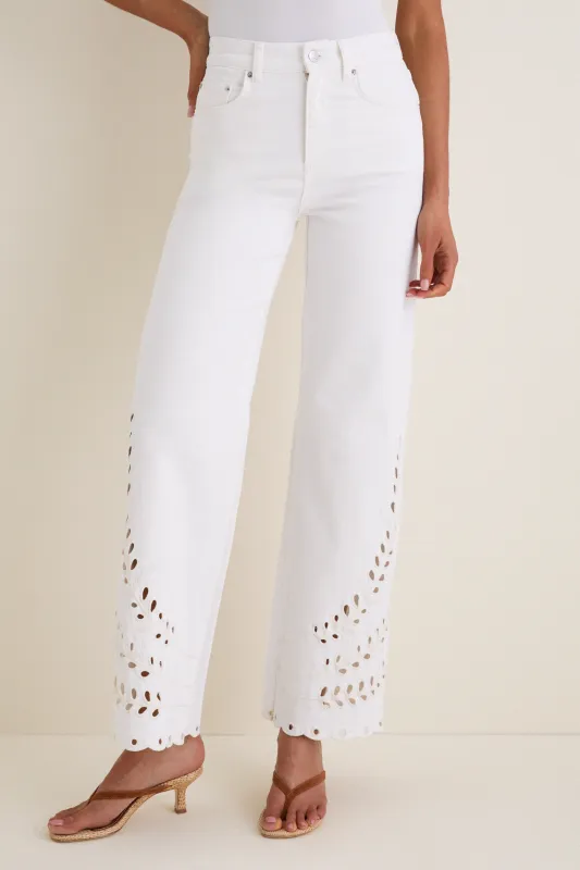 White Eyelet High Rise Column Jean made by Le Jean