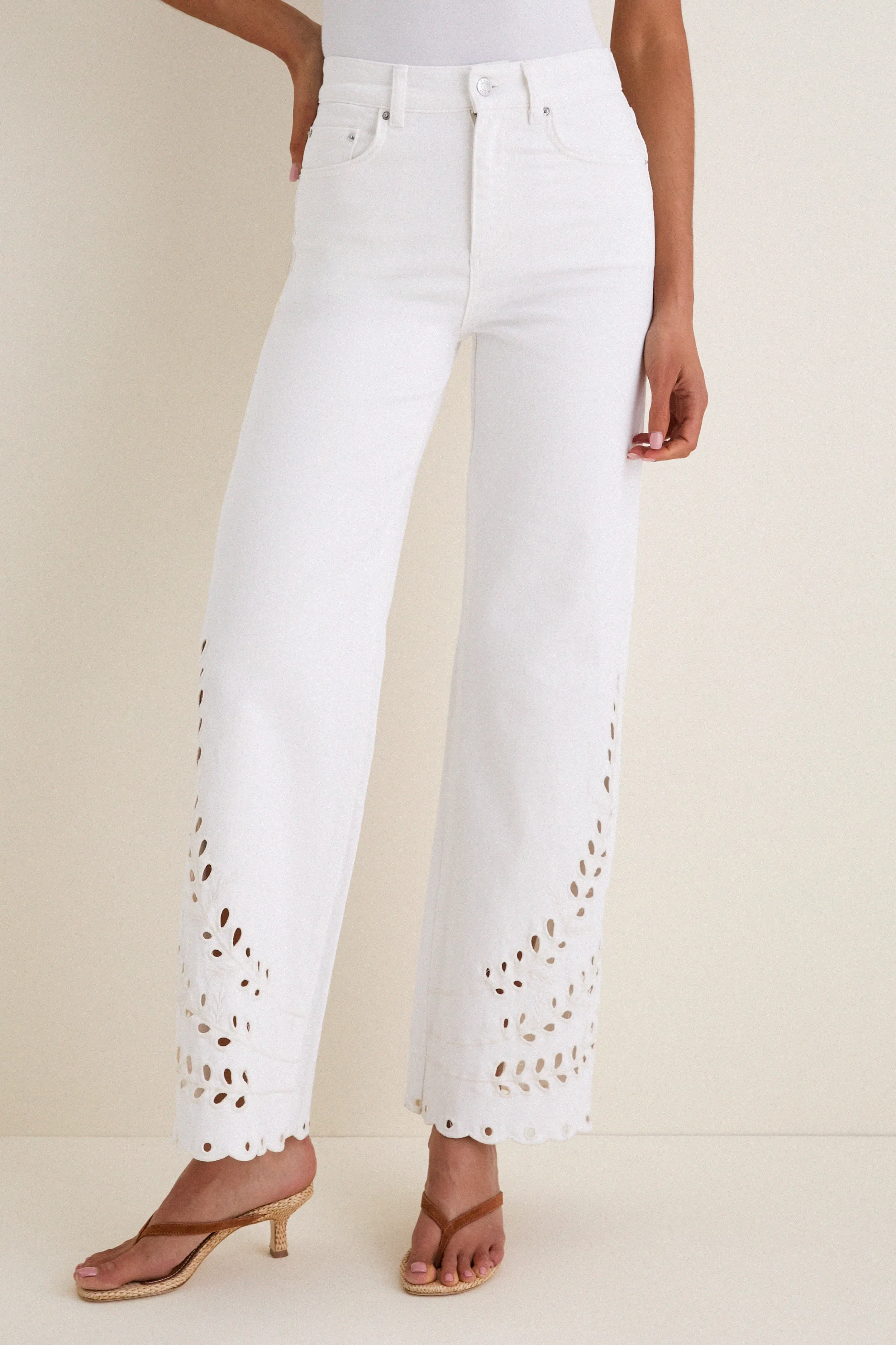 White Eyelet High Rise Column Jean sold by Tuckernuck
