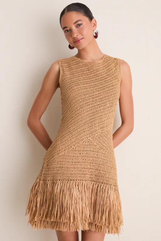 Natural Mira Crochet Mini Dress made by Simon Miller
