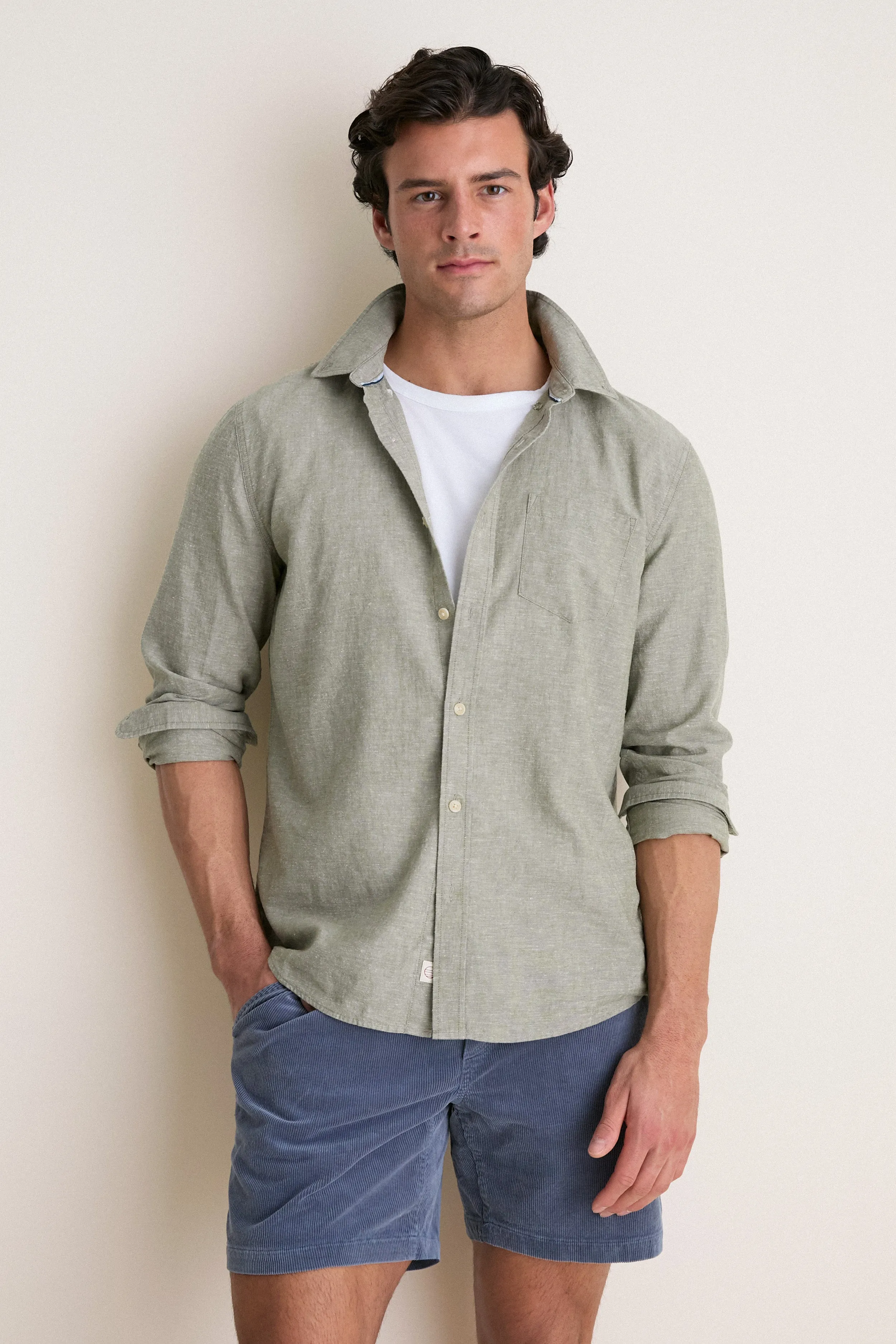 Olive Better-Than-Linen Shirt sold by Tuckernuck