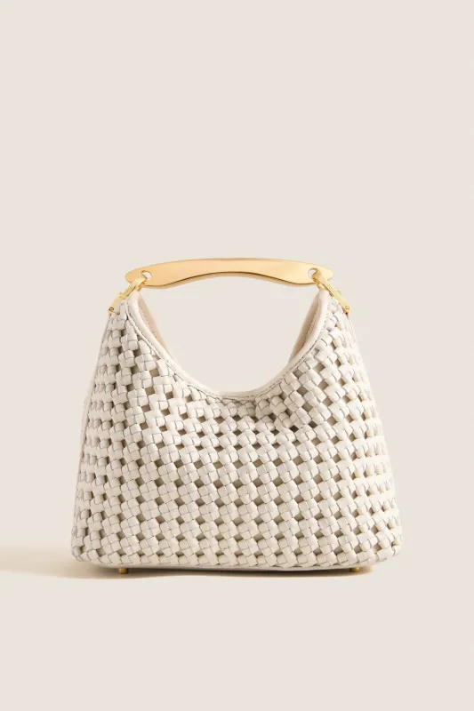 Ivory Woven Leather Small Boomerang Bag made by Elleme